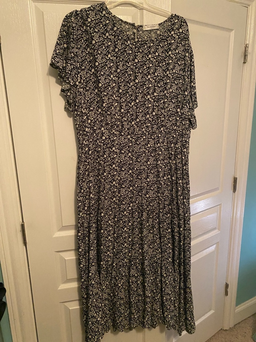 SHEIN Black and White Ditsy Floral Midi Dress